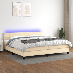 vidaXL Boxspring met matras en LED stof crèmekleurig 200x200 cm