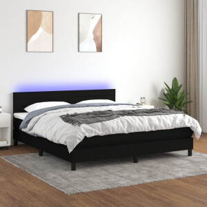 vidaXL Boxspring met matras en LED stof zwart 180x200 cm