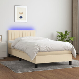 vidaXL Boxspring met matras en LED stof crèmekleurig 80x200 cm