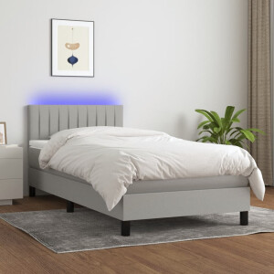 vidaXL Boxspring met matras en LED stof lichtgrijs 100x200 cm
