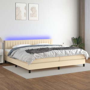 vidaXL Boxspring met matras en LED stof crèmekleurig 200x200 cm