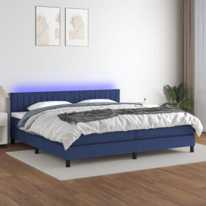 vidaXL Boxspring met matras en LED stof blauw 200x200 cm