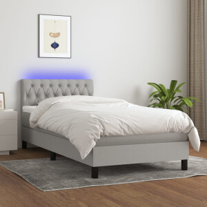 vidaXL Boxspring met matras en LED stof lichtgrijs 90x200 cm