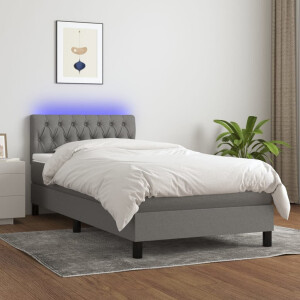 vidaXL Boxspring met matras en LED stof donkergrijs 90x200 cm