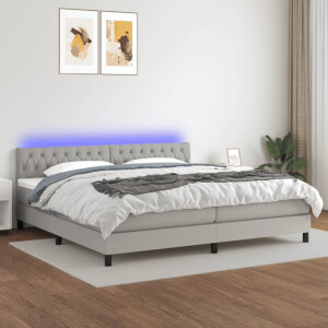 vidaXL Boxspring met matras en LED stof lichtgrijs 200x200 cm