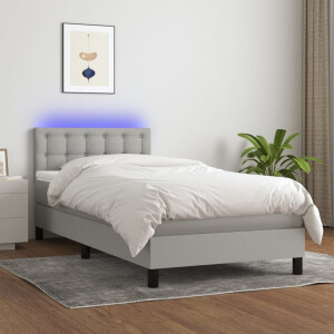 vidaXL Boxspring met matras en LED stof lichtgrijs 90x190 cm