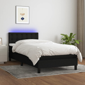 vidaXL Boxspring met matras en LED stof zwart 90x200 cm
