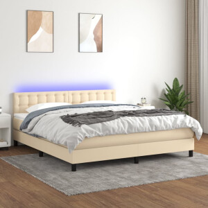 vidaXL Boxspring met matras en LED stof crèmekleurig 160x200 cm