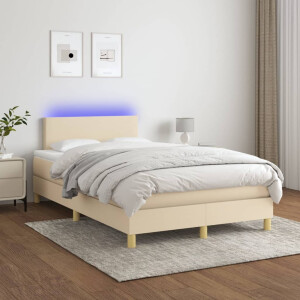 vidaXL Boxspring met matras en LED stof crèmekleurig 120x200 cm