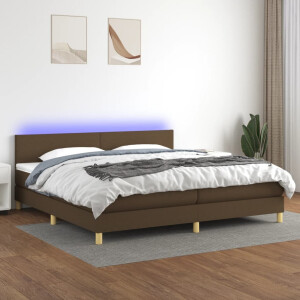 vidaXL Boxspring met matras en LED stof donkerbruin 200x200 cm