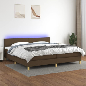 vidaXL Boxspring met matras en LED stof donkerbruin 200x200 cm