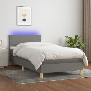 vidaXL Boxspring met matras en LED stof donkergrijs 90x200 cm