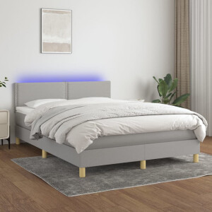 vidaXL Boxspring met matras en LED stof lichtgrijs 140x190 cm