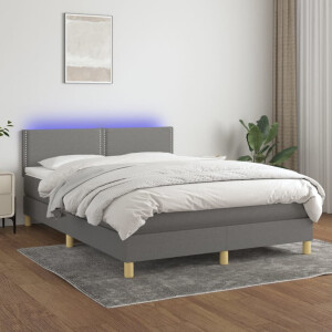 vidaXL Boxspring met matras en LED stof donkergrijs 140x190 cm