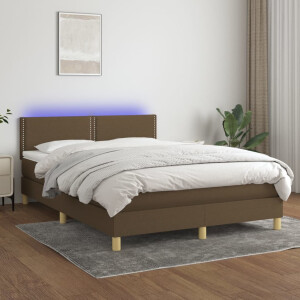 vidaXL Boxspring met matras en LED stof donkerbruin 140x190 cm