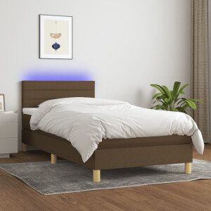 vidaXL Boxspring met matras en LED stof donkerbruin 90x190 cm