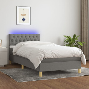 vidaXL Boxspring met matras en LED stof donkergrijs 90x200 cm