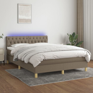 vidaXL Boxspring met matras en LED stof taupe 140x190 cm