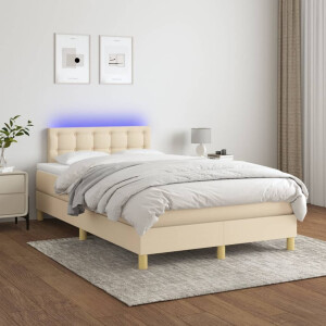 vidaXL Boxspring met matras en LED stof crèmekleurig 120x200 cm