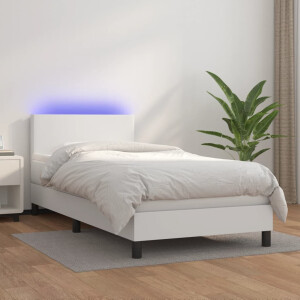 vidaXL Boxspring met matras en LED kunstleer wit 100x200 cm