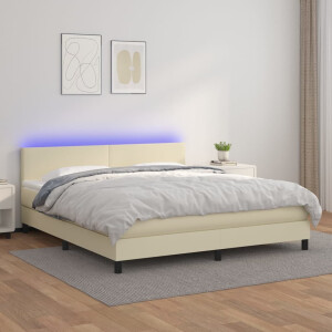 vidaXL Boxspring met matras en LED kunstleer crèmekleurig 180x200 cm