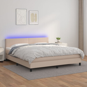 vidaXL Boxspring met matras en LED kunstleer cappuccinokleur 180x200cm