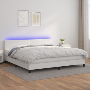 vidaXL Boxspring met matras en LED kunstleer wit 200x200 cm