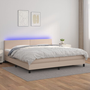 vidaXL Boxspring met matras en LED kunstleer cappuccinokleur 200x200cm