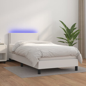 vidaXL Boxspring met matras en LED kunstleer wit 80x200 cm