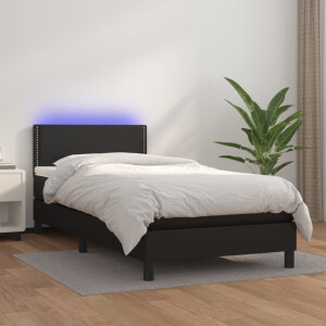 vidaXL Boxspring met matras en LED kunstleer zwart 100x200 cm
