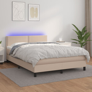 vidaXL Boxspring met matras en LED kunstleer cappuccinokleur 140x200cm