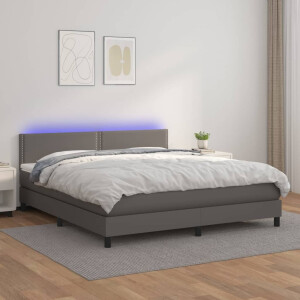 vidaXL Boxspring met matras en LED kunstleer grijs 180x200 cm