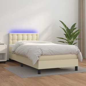 vidaXL Boxspring met matras en LED kunstleer crèmekleurig 80x200 cm