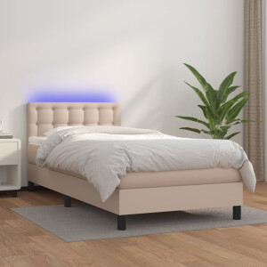 vidaXL Boxspring met matras en LED kunstleer cappuccinokleur 90x200 cm