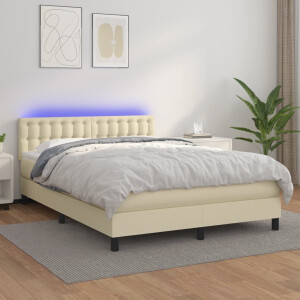 vidaXL Boxspring met matras en LED kunstleer crèmekleurig 140x190 cm