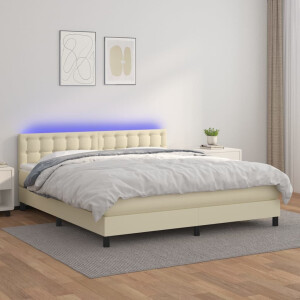 vidaXL Boxspring met matras en LED kunstleer crèmekleurig 180x200 cm