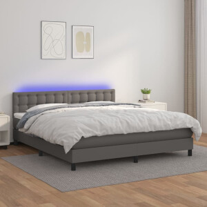 vidaXL Boxspring met matras en LED kunstleer grijs 180x200 cm
