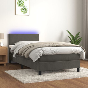 vidaXL Boxspring met matras en LED fluweel donkergrijs 90x200 cm