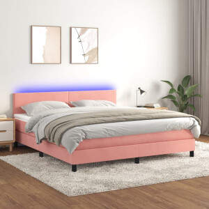vidaXL Boxspring met matras en LED fluweel roze 180x200 cm