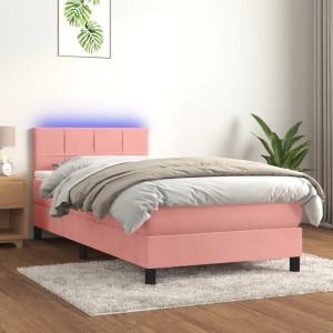 vidaXL Boxspring met matras en LED fluweel roze 90x190 cm