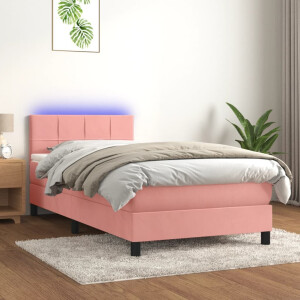vidaXL Boxspring met matras en LED fluweel roze 90x200 cm