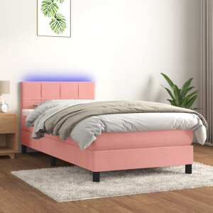 vidaXL Boxspring met matras en LED fluweel roze 100x200 cm