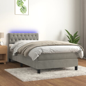 vidaXL Boxspring met matras en LED fluweel lichtgrijs 90x200 cm