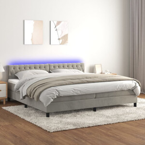 vidaXL Boxspring met matras en LED fluweel lichtgrijs 200x200 cm