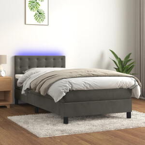 vidaXL Boxspring met matras en LED fluweel donkergrijs 90x200 cm