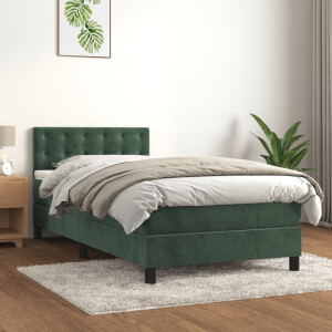 vidaXL Boxspring met matras en LED fluweel donkergroen 90x200 cm