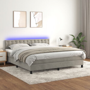 vidaXL Boxspring met matras en LED fluweel lichtgrijs 180x200 cm