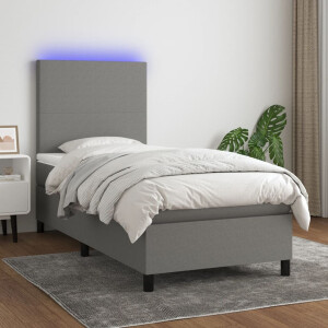 vidaXL Boxspring met matras en LED stof donkergrijs 90x200 cm