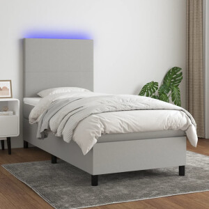 vidaXL Boxspring met matras en LED stof lichtgrijs 100x200 cm
