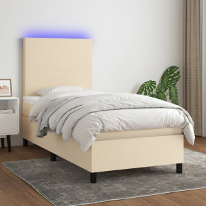vidaXL Boxspring met matras en LED stof crèmekleurig 100x200 cm